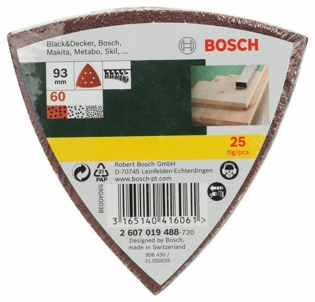 Bosch Schleifblatt-Set für Delta-Schleifer 25tlg. 6 Löcher Klett 93 mm 60 - 2607019488
