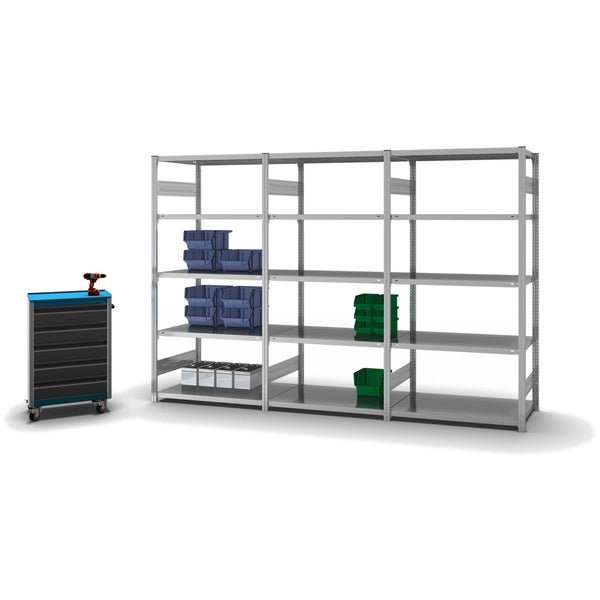 PROREGAL Fachbodenregal Stecksystem T-Profil Light-Duty Grundregal HxBxT 200 x 100 x 60 cm 5 Ebenen Fachlast 140 kg Beidseitig Nutzbar Verzinkt