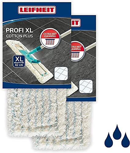 Leifheit 2er Set Wischbezug Profi XL cotton plus für Steinböden und Fliesen, Wischer Ersatzbezug aus Baumwoll- und Suprafasern, saugfähiger Bodenwischer Ersatzbezug