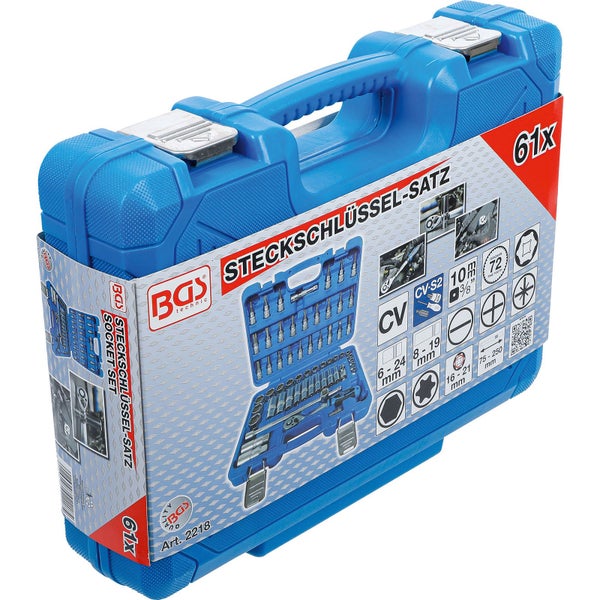 Steckschlüsselsatz in blauem Koffer mit verschiedenen Größen und BGS Logo