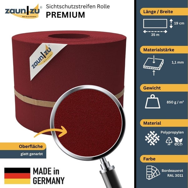 Zaunblickdichtstreifen Rolle Premium aus Polypropylen, 35 Meter lang und 19 Zentimeter breit