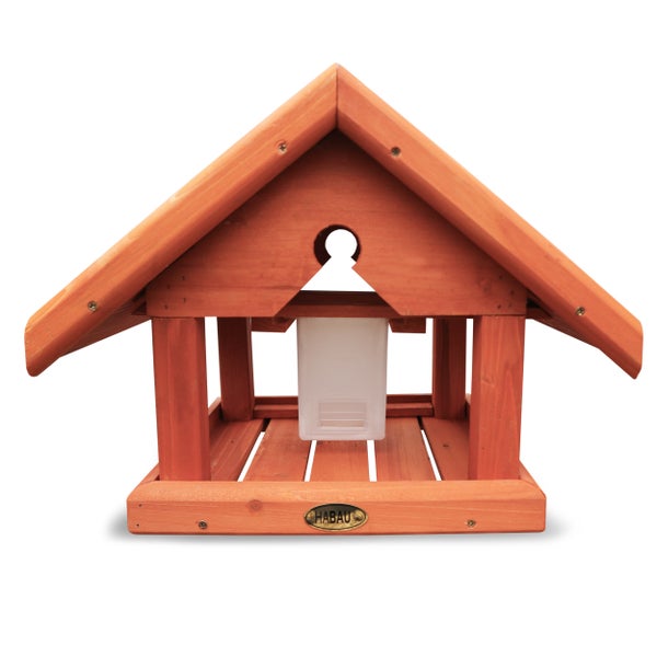 Vogelhaus aus Holz mit Futtersilo