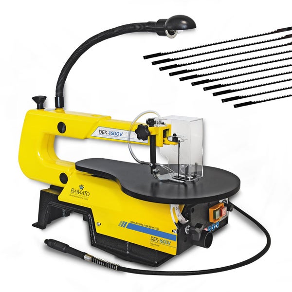 Dekupiersäge mit Arbeitsleuchte und Sägeblättern