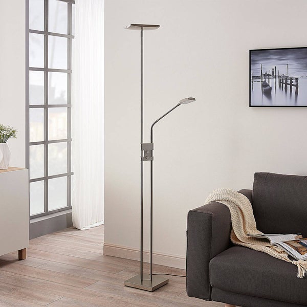 Lindby LED Stehlampe, Deckenfluter dimmbar verstellbarer Lesearm Standleuchte Metall Standlampe Wohnzimmerlampe Leselampe