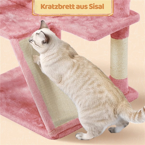Katze kratzt an einem Kratzbrett aus Sisal an einem Kratzbaum