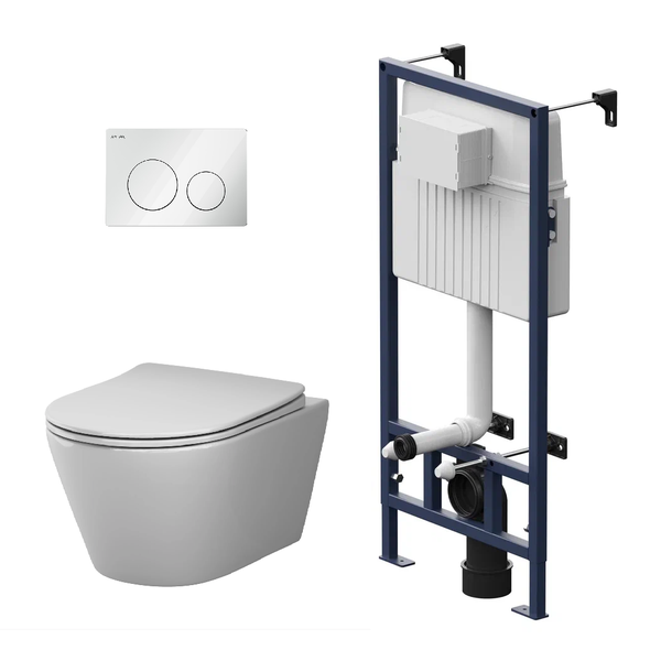 Komplettset mit Wand-Tiefspüler Toilette, Betätigungsplatte und Spülkasten