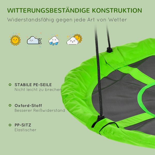 Outsunny Nestschaukel Ø110 cm, Hängeschaukel bis 100 kg, verstellbar Kinderschaukel, Kinderschaukel Garten-Schaukel Tellerschaukel für 3-12 Jahre Kinder, Grün