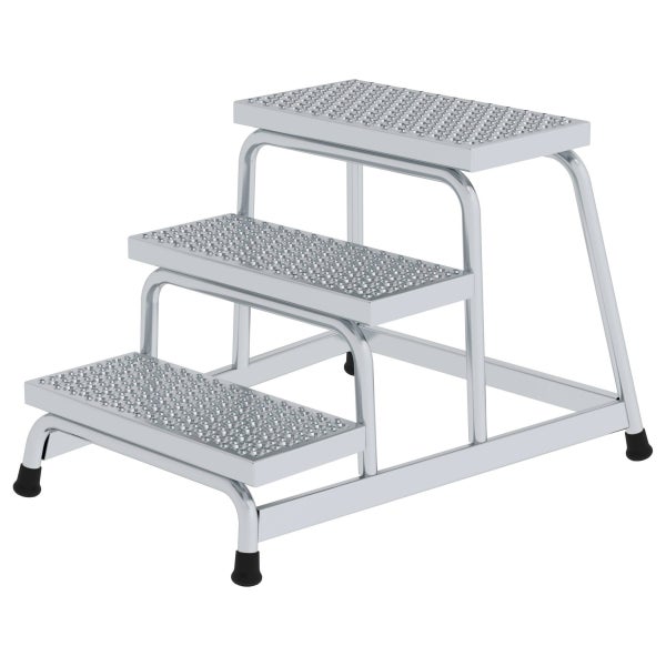 Dreistufige Treppenleiter aus Metall mit geriffelten Stufen für erhöhte Trittsicherheit