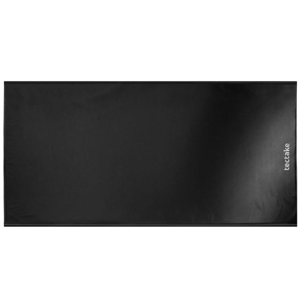Schwarze Bodenschutzmatte mit tectake Logo.