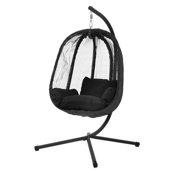 ML-Design Hängesessel mit Gestell und Sitzkissen, Schwarz, H177 cm, X-förmige Basis, Indoor & Outdoor, Hängesesselgestell mit Hängestuhl, Hängekorb Gestell aus Stahl, Hängeschaukel für Garten & Balkon