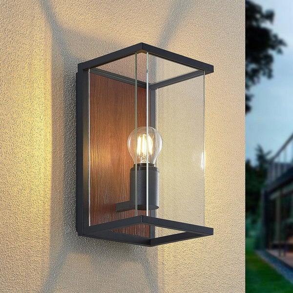 Lucande Wandleuchte außen Elwin (spritzwassergeschützt (Modern) in Schwarz aus Aluminium (1 flammig, E27) - Außenwandleuchten Wandlampe Led Außenlampe Outdoor für Außenwand/Hauswand