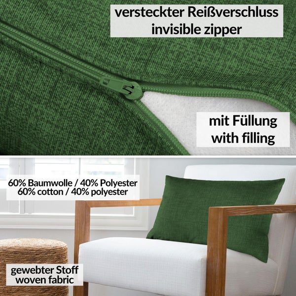 Kissenhülle Tannengrün 30x50cm mit Füllung Leinenoptik