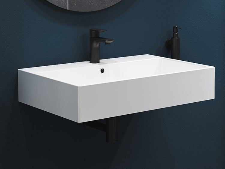 Aqua Bagno Solo Waschbecken 10.05.30.02 – 70 x 50 cm – Weiß Hochglanz – Keramikbecken mit Hahnloch & Überlauf