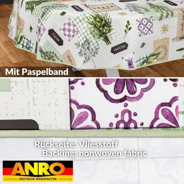 Tischdecke mit Kräutermuster und Paspelband