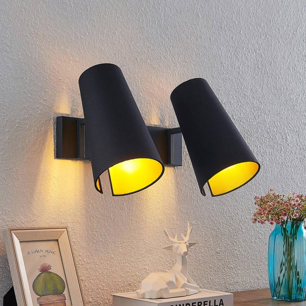 Lucande Wandleuchte, Wandlampe Innen Kemoni (Modern) in Schwarz aus Metall (2 flammig E27) - Wandstrahler Wandbeleuchtung Schlafzimmer / Wohnzimmer Wohnzimmerleuchte