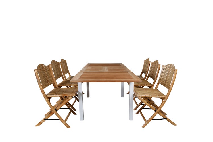 Panama Gartenset Tisch 90x160/240cm und 6 Stühle Cane hellgrau, natur. 90 X 160 X 76 cm