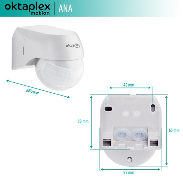Oktaplex Ana Weiß Infrarot Bewegungsmelder für Innen + außen