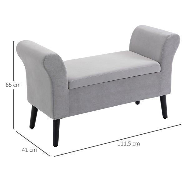 HOMCOM Sitzbank Polsterbank mit Stauraum Bettbank mit Armlehne für Flur Schlafzimmer samtartiges Polyester 111,5 x 41 x 65 cm Hellgrau