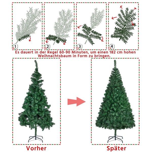 Yaheetech 182cm Weihnachtsbaum mit Faltbarem Metallständer , Grün