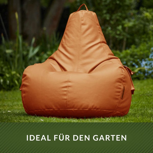 Green Bean Sitzsack aus Kunstleder mit EPS Perlen Füllung - 90 x 80 x 70 cm - Bean Bag Sitzkissen Sitzpuff Sitzsessel Bodenkissen Lounge Gaming Chair Rückenlehne - Cognac