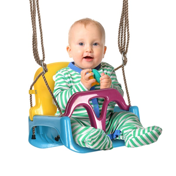 Outsunny Babyschaukel, Kleinkindschaukel für Indoor, 42cm x 33cm x 180cm, Kunststoff, Blau+Gelb+Lila