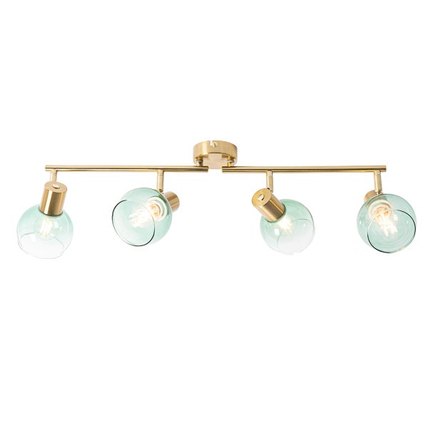 Deckenleuchte mit vier Leuchten aus Metall und Glas