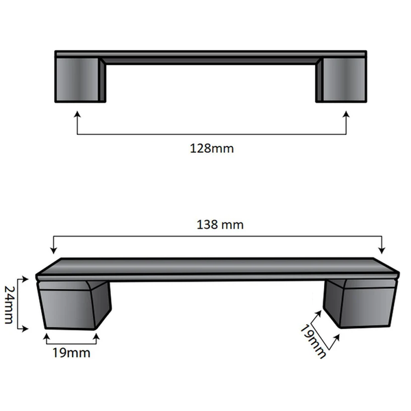 Technische Zeichnung eines Möbelgriffs mit Maßangaben