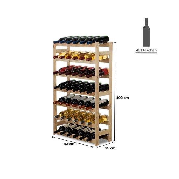 PROREGAL Weinregal Pinotwine HxBxT 102 x 63 x 25 cm 42 Flaschen Massives Kiefernholz Natur Unbehandelt