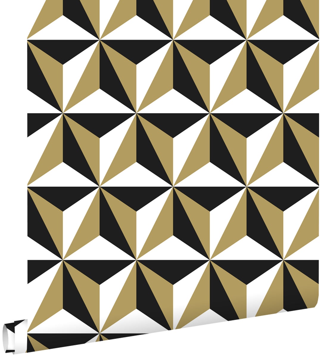 ESTAhome Tapete grafisches Motiv Gold, Weiß und Schwarz - 0,53 x 10,05 m - 139118
