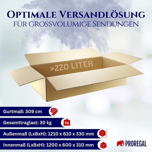 PROREGAL 4x Versandkarton 2-wellig LxBxH 1200 x 600 x 310 mm Belastbar bis 30 kg Faltkarton Karton Paket für Versand mit DHL