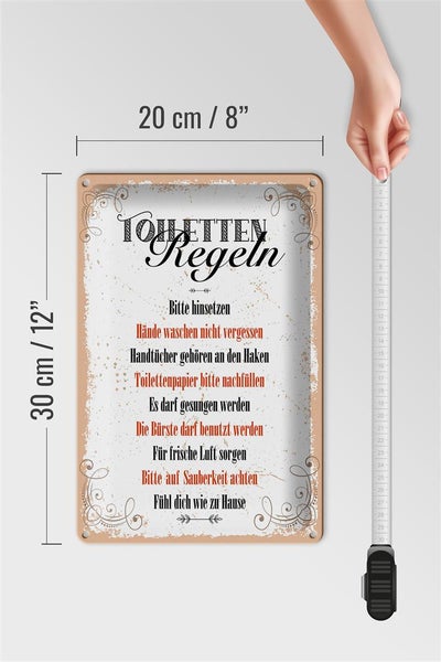 Blechschild Spruch Toilletten Regeln darf gesungen 20x30cm