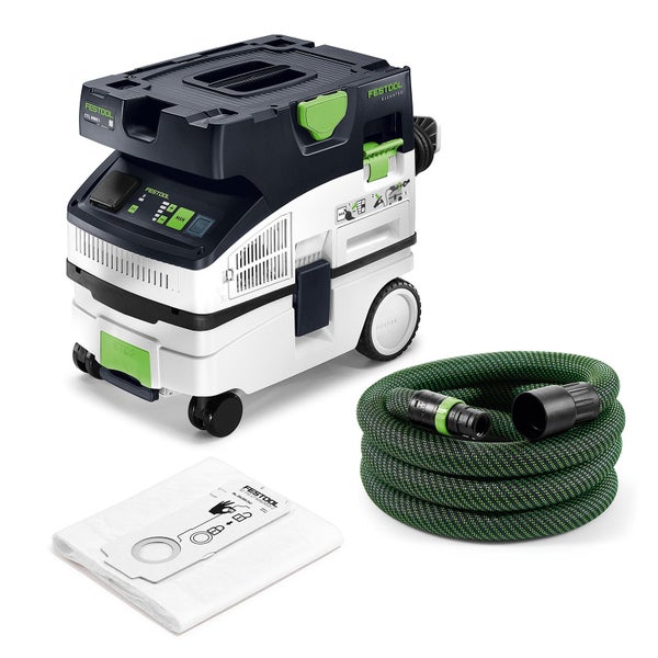 Festool Absaugmobil CTL MINI I mit Saugschlauch und Filtersack.