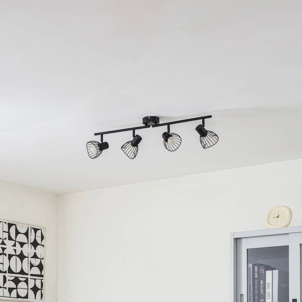 Deckenleuchte mit vier Strahlern aus Metallgitter, montiert an der Decke