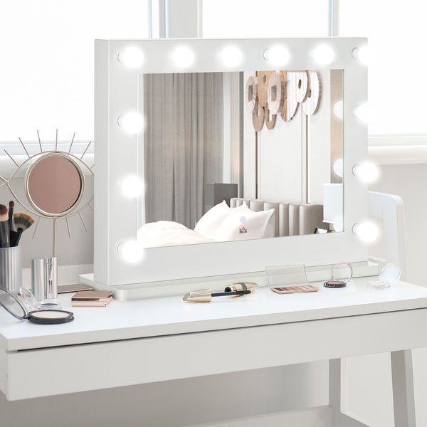 HOMCOM Hollywood Spiegel mit Beleuchtung, Schminkspiegel mit Touchschalter, Kosmetikspiegel mit 12 Dimmbare LED Lampen, 80 x 60 cm Make Up Spiegel mit Memoryfunktion, Weiß
