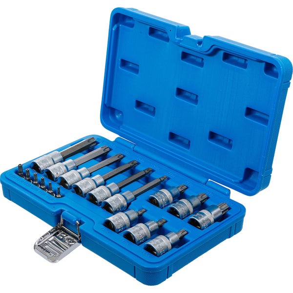 BGS Bit-Einsatz-Satz Antrieb Innenvierkant 6,3 mm (1/4) / 12,5 mm (1/2) T-Profil (für Torx) mit Bohrung 18tlg.  - 5174