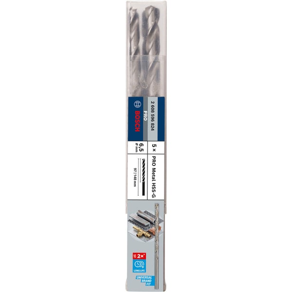 Bosch Pro Metall HSS-G Bohrer Set, 5 Stück, 6,5 mm