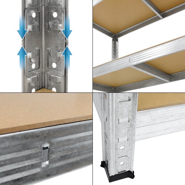 ECD Germany Werkstattregal Schwerlastregal - 200x100x50 cm - verzinkt - belastbar bis 750kg - 5 MDF-Platten - Lagerregal Steckregal Kellerregal Garagenregal Metallregal Regal Werkbank