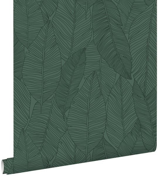 ESTAhome Tapete gezeichnete Blätter Dunkelgrün - 53 cm x 10.05 m - 139449
