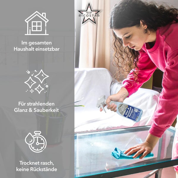 Ricostar 2in1 Glas- & Kunststoffreiniger 500 ml – Scheibenreiniger für streifenlosen Glanz & Sauberkeit – Glasreiniger für Fenster, Spiegel, Autoscheiben & Kunststoffflächen – Effektiv gegen Schmutz