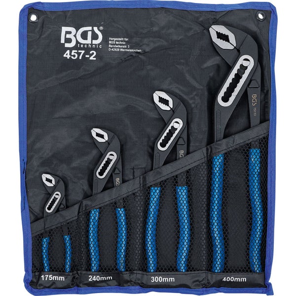 BGS Technic Wasserpumpenzangen Satz mit vier Zangen in verschiedenen Größen in einer blauen und schwarzen Tasche