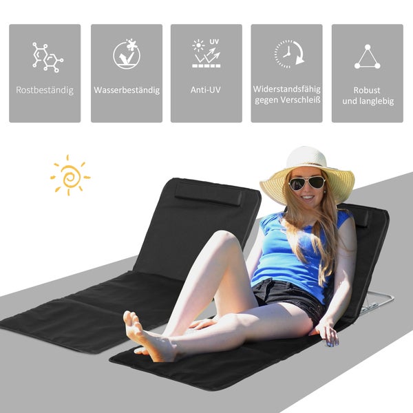 Outsunny Strandmatte, 5-stufige Höhenverstellbare Strandliege mit Tragetasche, 2er Set Faltbare Strandmatratze, 134 x 48 x 33-43 cm, Stahl, Schwarz