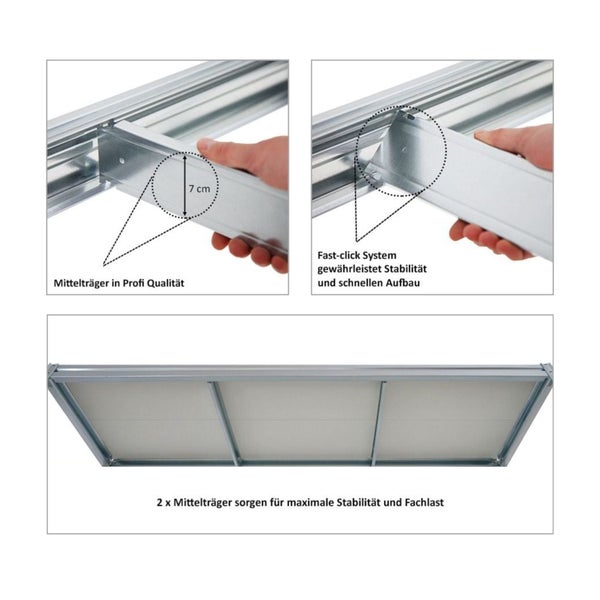 Detailansicht der abgehängten Deckenkonstruktion mit Mittelträgern und Fast-Click-System