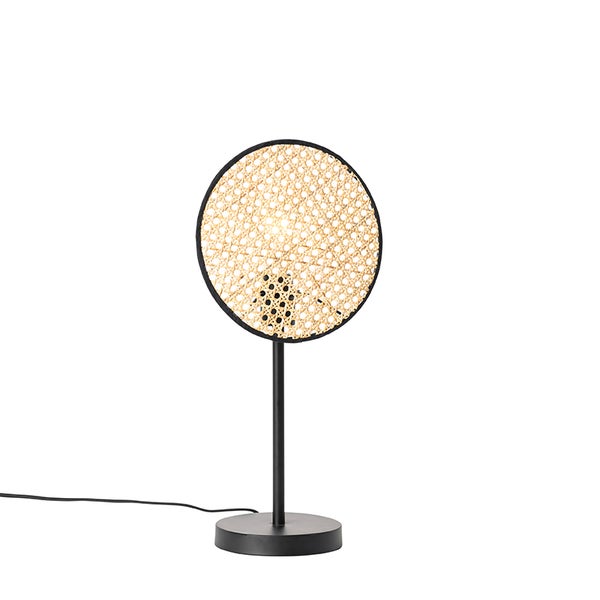 Tischleuchte mit kreisförmigem Lampenschirm aus Rattan
