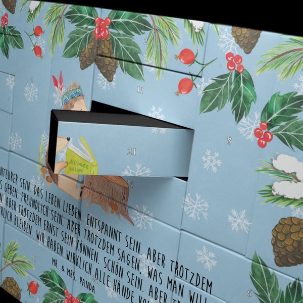 Mr. & Mrs. Panda Befüllbarer Adventskalender Igel Federschmuck - Blau Pastell