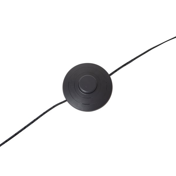 Runder Fußschalter aus Kunststoff in Schwarz mit Kabel.