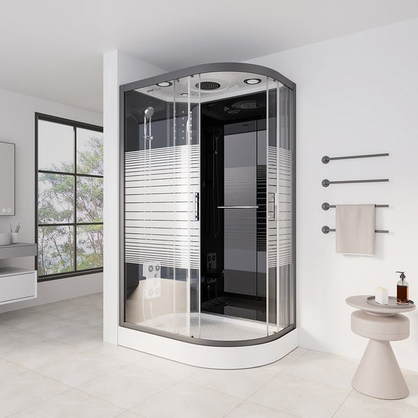 Home Deluxe - Komplettdusche BLACK PEARL - Maße: 120 x 80 cm Rechts - inkl. Regendusche, Radio und Zubehör I Duschtempel Fertigdusche, Dusche, Duschtempel