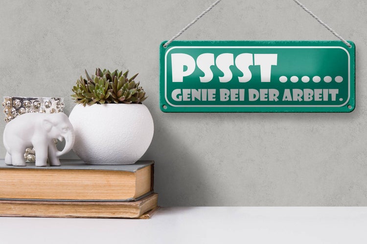 Blechschild Spruch 27x10cm PSSST Genie bei der Arbeit Dekoration
