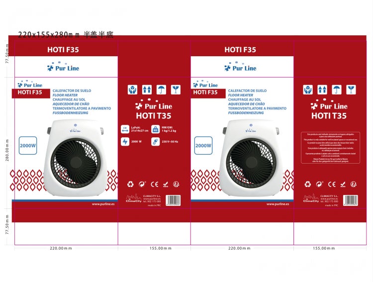 Verpackung des Pur Line HOTI F35 und HOTI T35 Heizlüfters