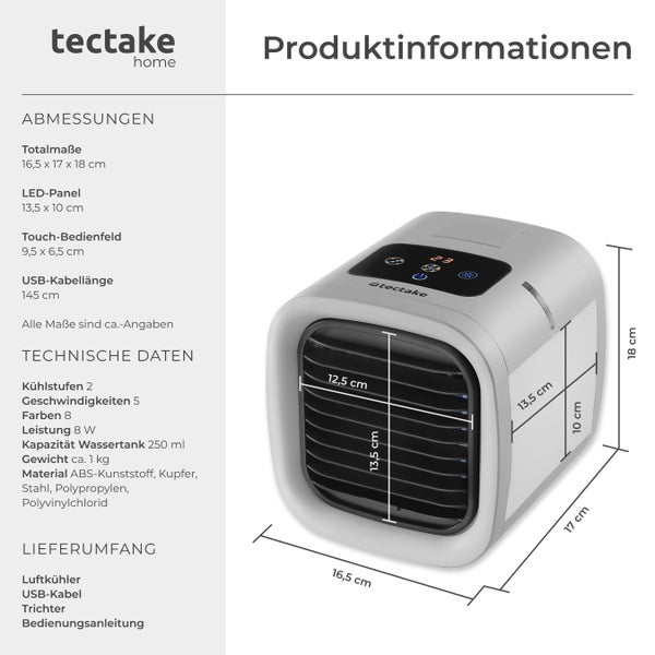 Luftkühler tectake Frosty mit verstellbaren Lamellen 3in1, 5 Geschwindigkeits- und 2 Kühlstufen grau