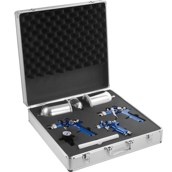 HVLP-Lackierpistolen-Set tectake  inklusive Mikrofasertücher und Aluminiumkoffer 0,8 / 1,3 / 1,7 mm-Düse blau